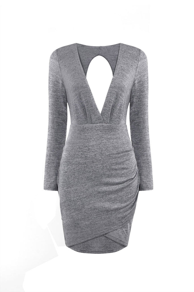 Grey Cut Out Irregular Hem Sexy Dress