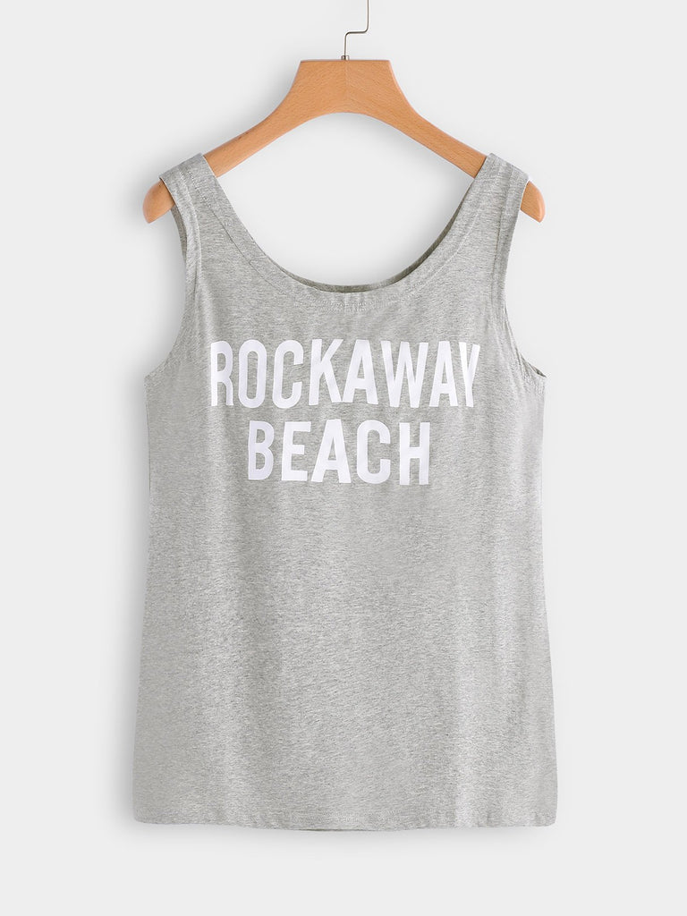 Scoop Neck Letter Sleeveless Plus Size Tops