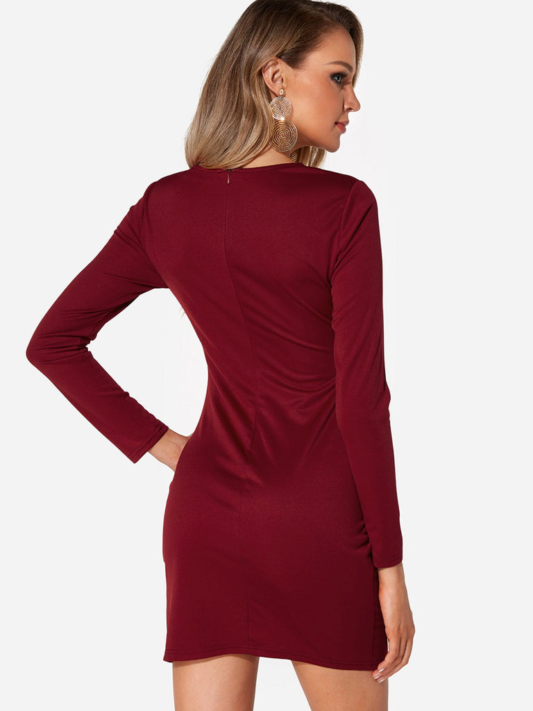 Womens Burgundy V-Neck Dresses