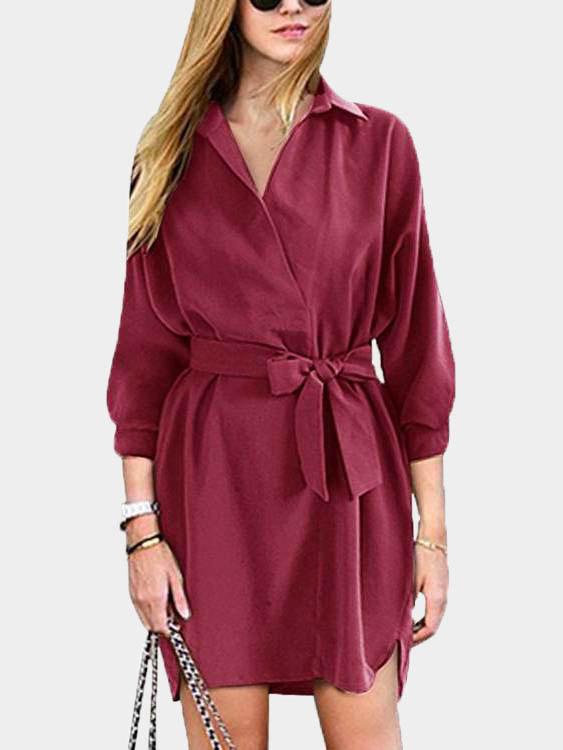 Womens Burgundy V-Neck Dresses