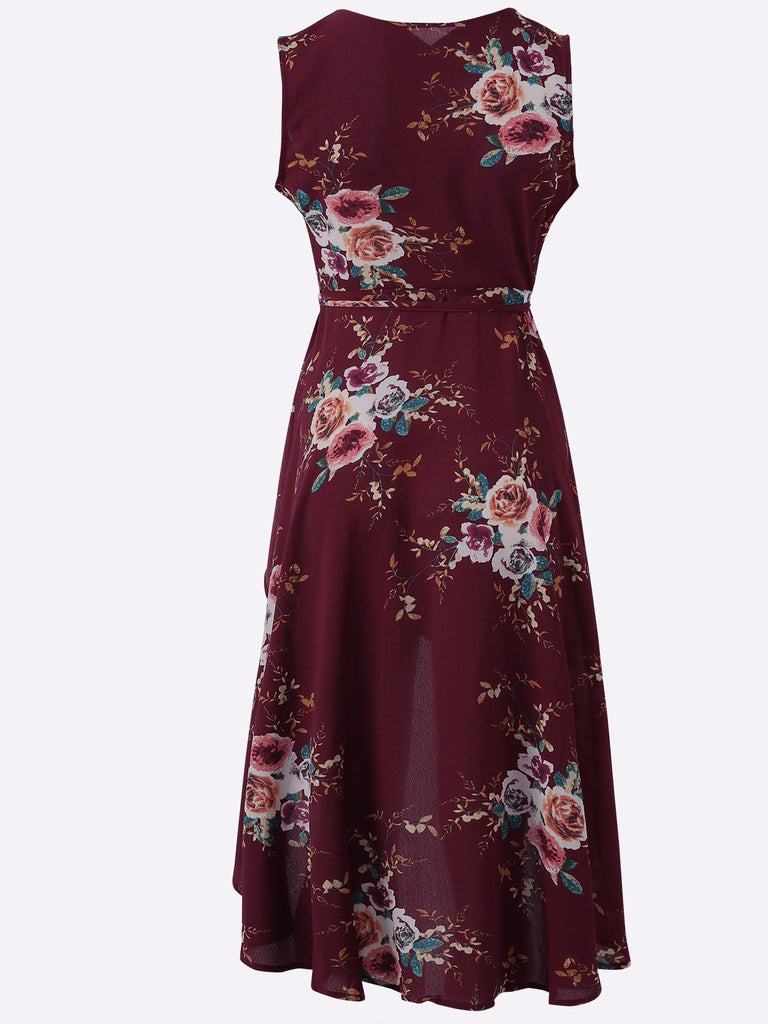 Ladies Burgundy Floral Dresses