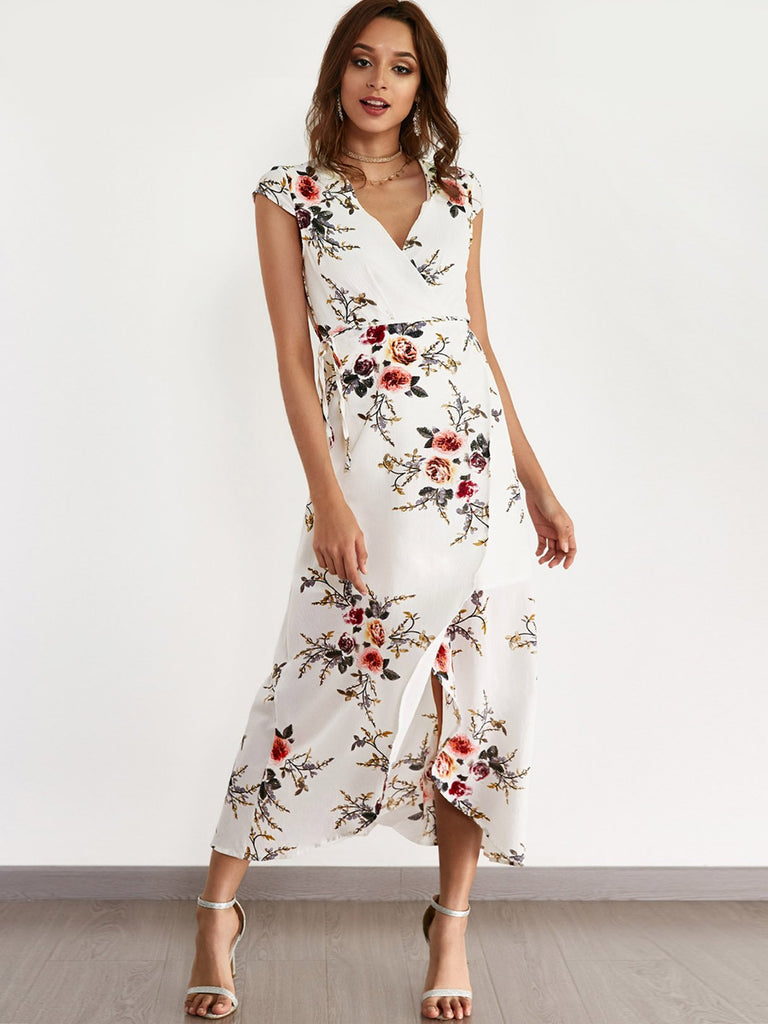 Ladies White Floral Dresses