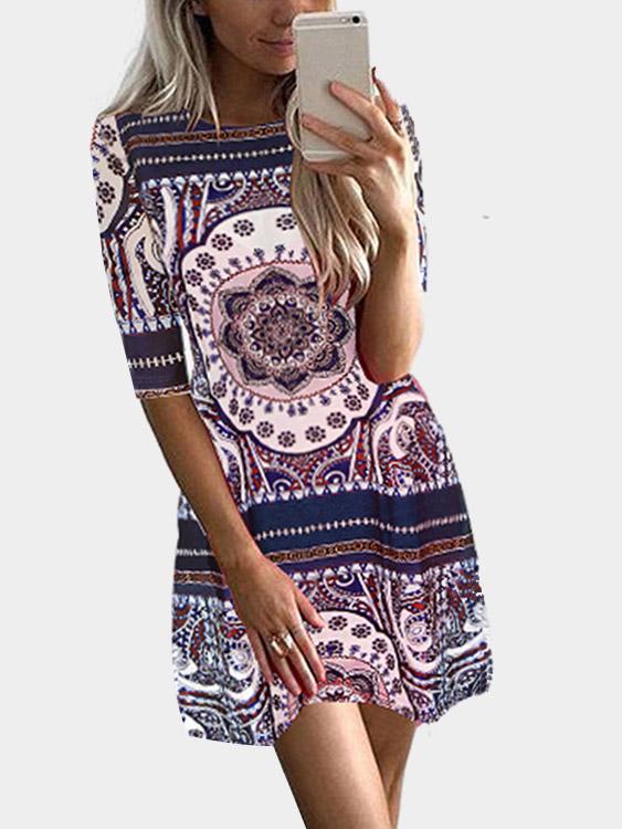 Random Tribal Print Pattern Half Sleeves Dresses