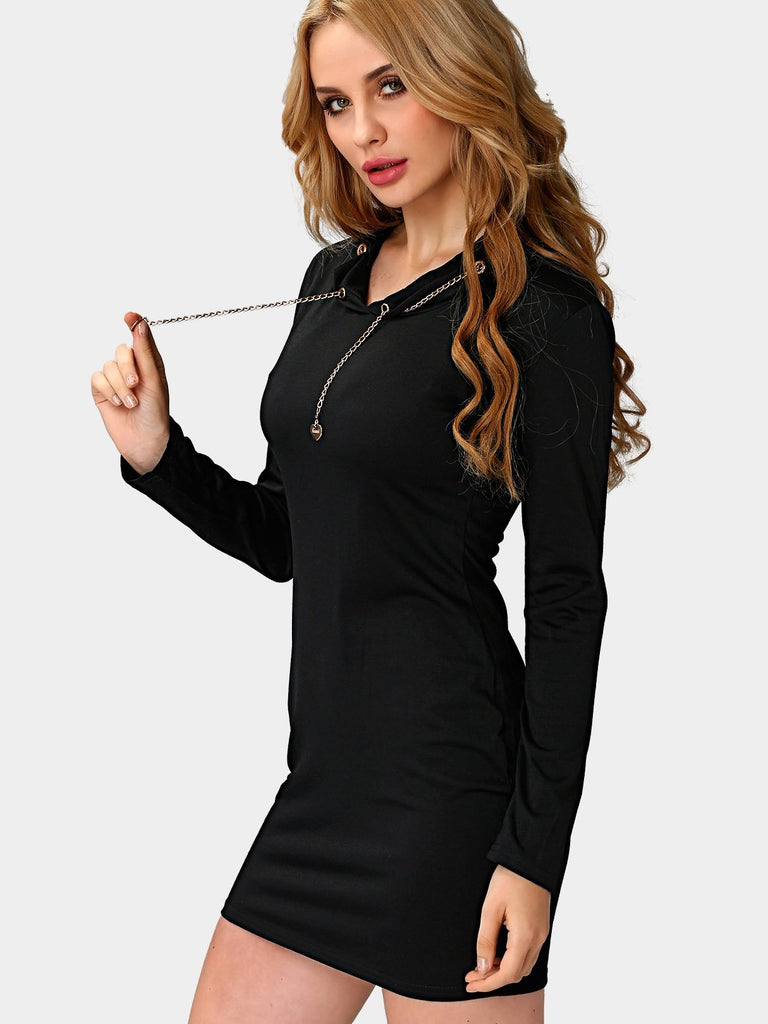 Black Long Sleeve Plain Sexy Dresses