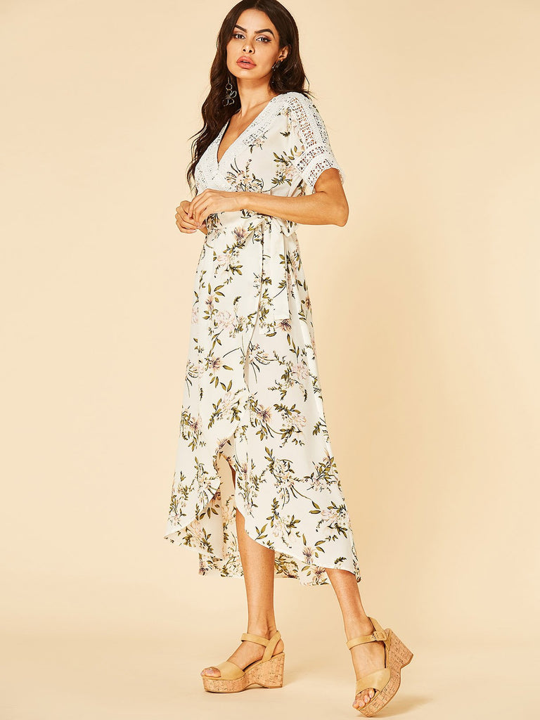 Womens White Floral Dresses