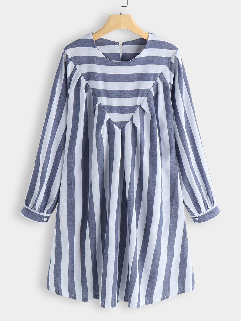 Round Neck Stripe Long Sleeve Casual Dresses