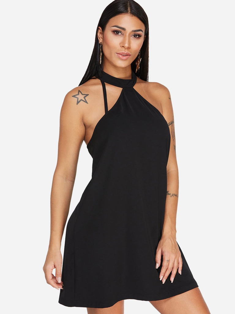 Black Halter Sleeveless Lace Backless Sexy Dresses