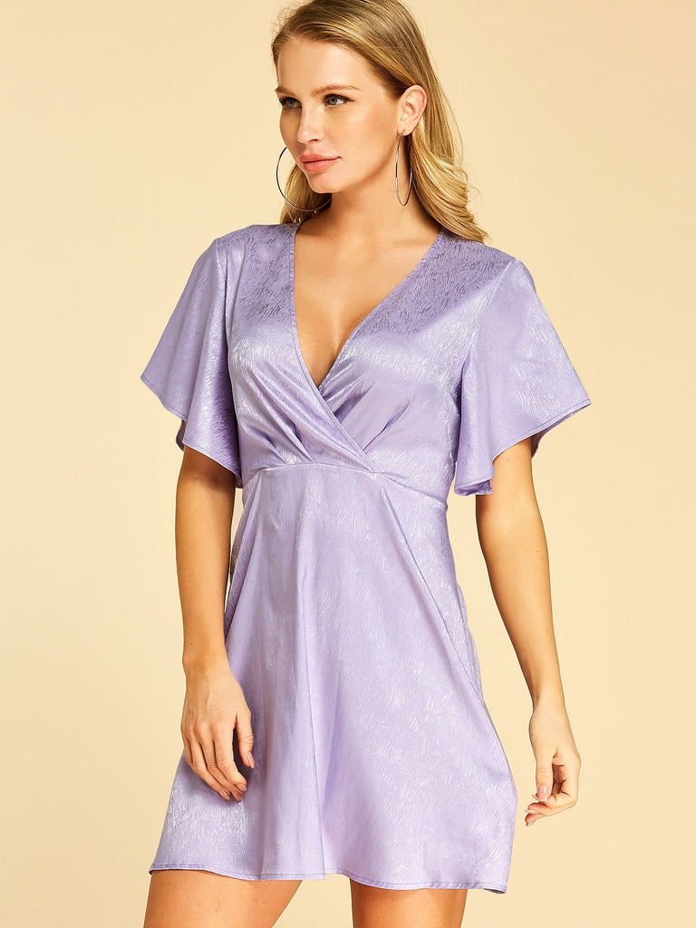 Ladies Purple V-Neck Dresses