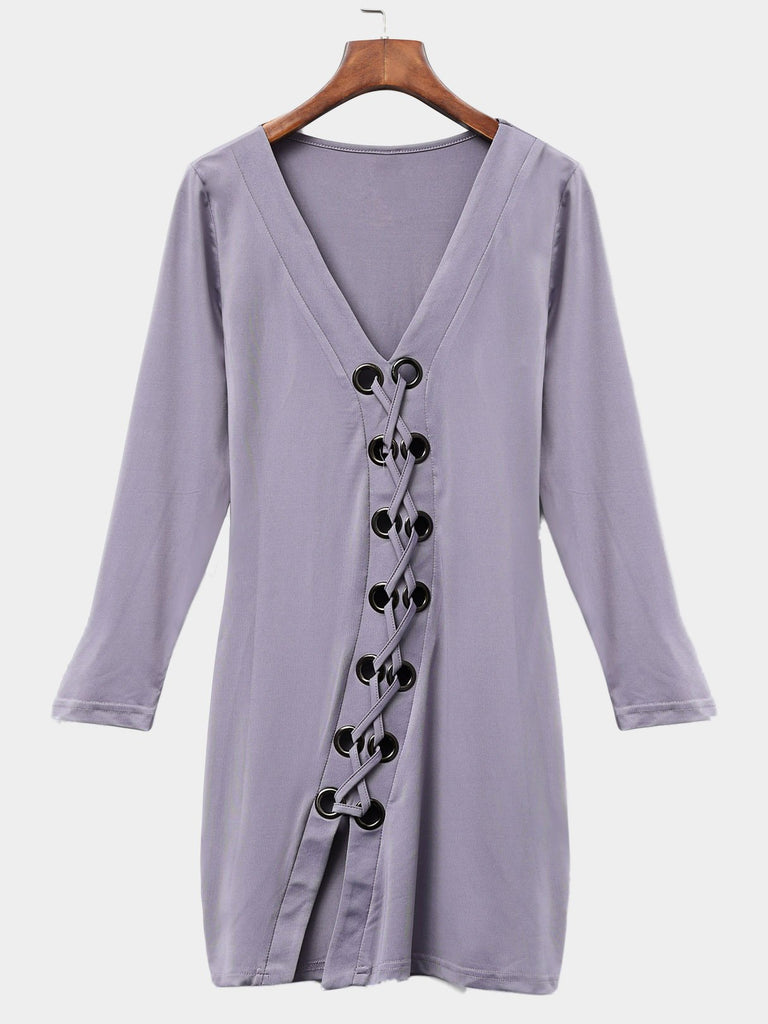 Womens Grey V-Neck Dresses