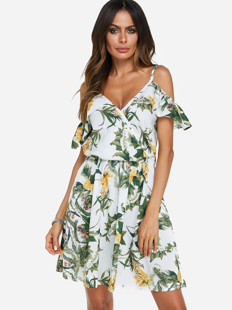 Ladies White Floral Dresses