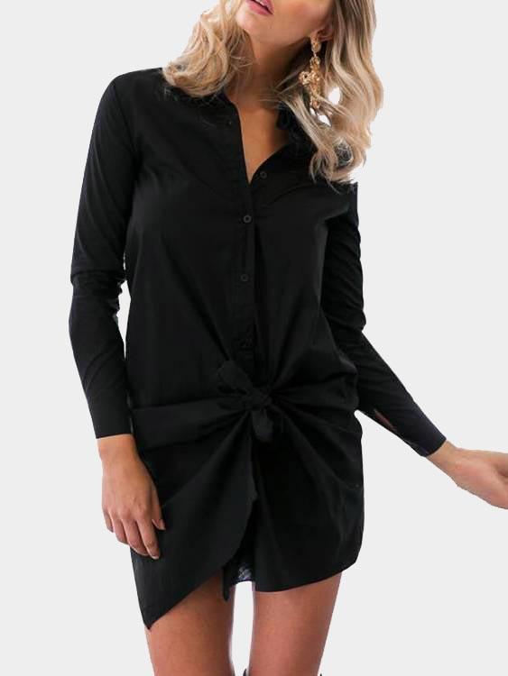 Classic Collar Long Sleeve Black Casual Dresses