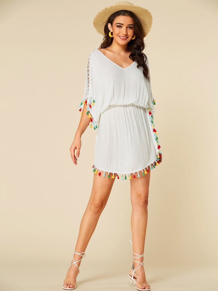 Womens White V-Neck Dresses