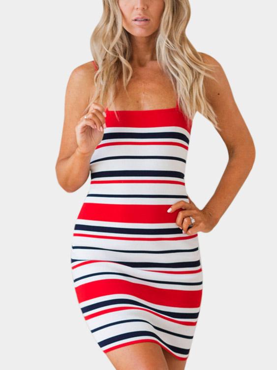 Sleeveless Stripe Backless Bodycon High-Waisted Sexy Dress