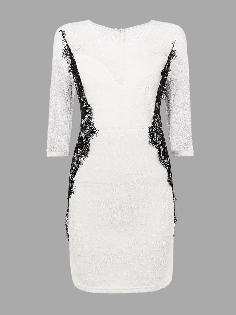 White Lace Contrast Lining Sexy Dress