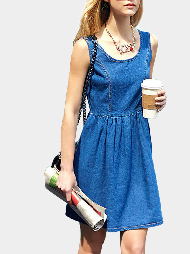 Blue Sleeveless Casual Dresses