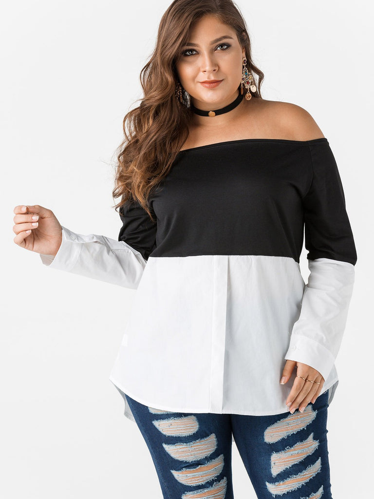 Ladies Color Block Plus Size Tops