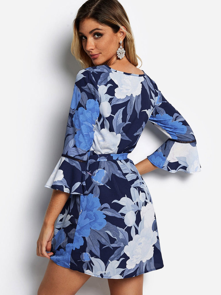 Womens Blue Floral Dresses