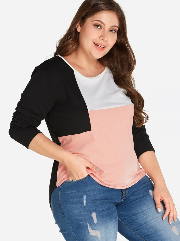 Ladies Color Block Plus Size Tops