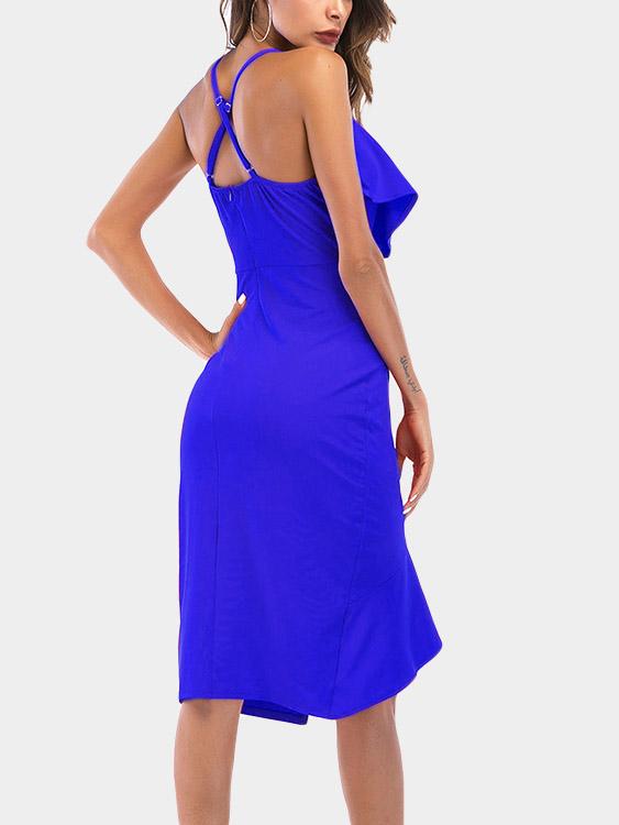 Womens Blue V-Neck Dresses