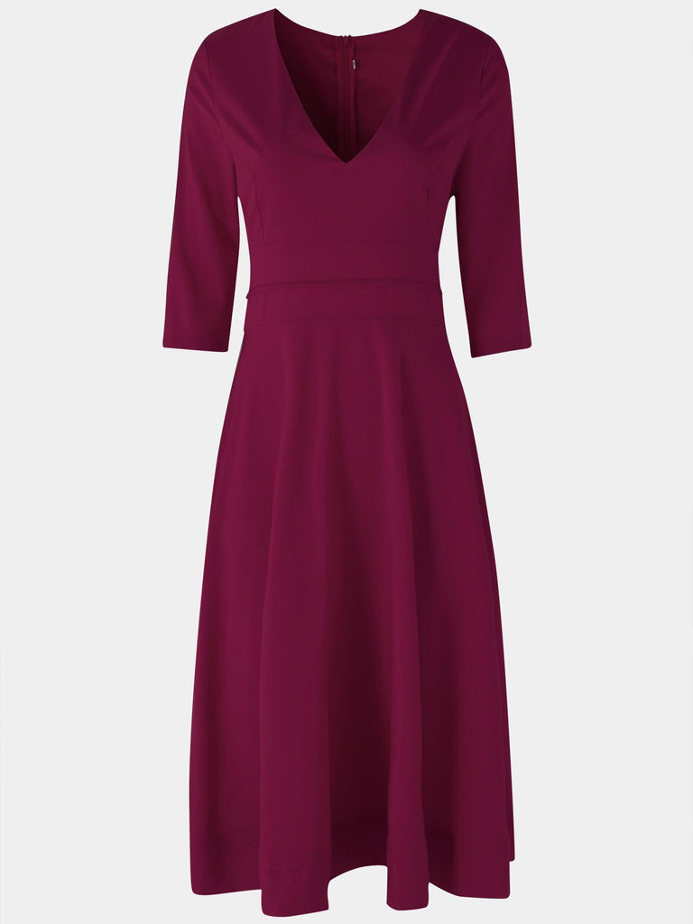 Ladies Burgundy V-Neck Dresses