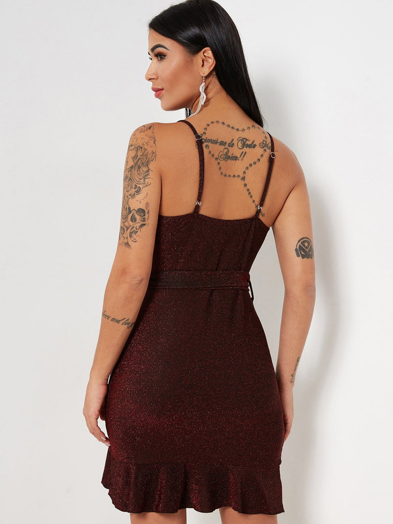 Womens Burgundy V-Neck Dresses