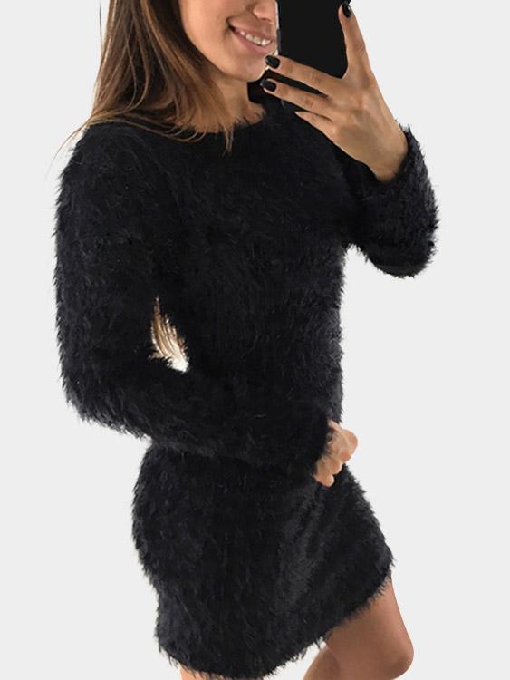 Black Round Neck Long Sleeve Bodycon Sexy Dresses