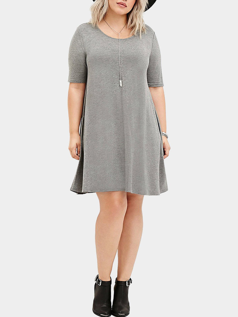 Round Neck Half Sleeve Grey Plus Size Dresses