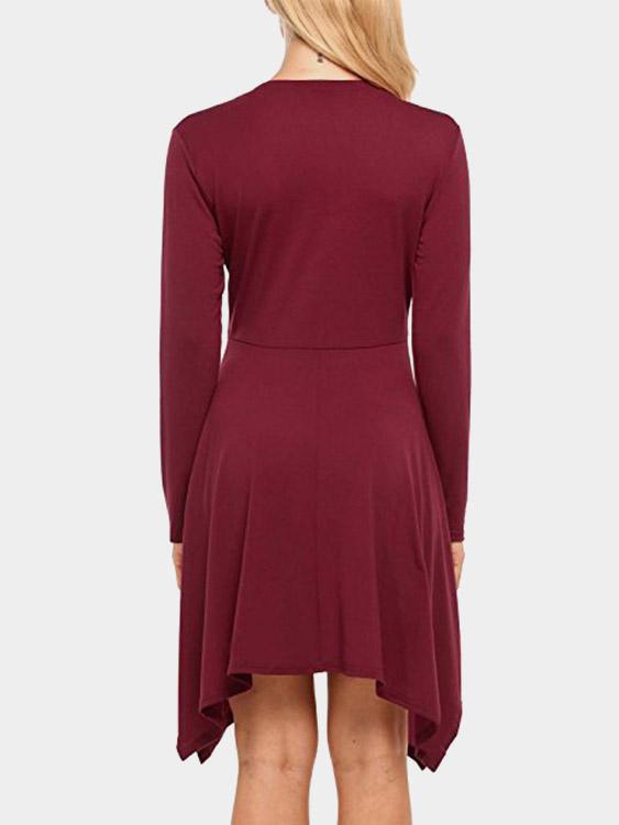 Womens Burgundy V-Neck Dresses