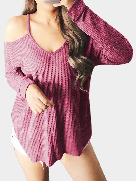 V-Neck Cold Shoulder Long Sleeve Top