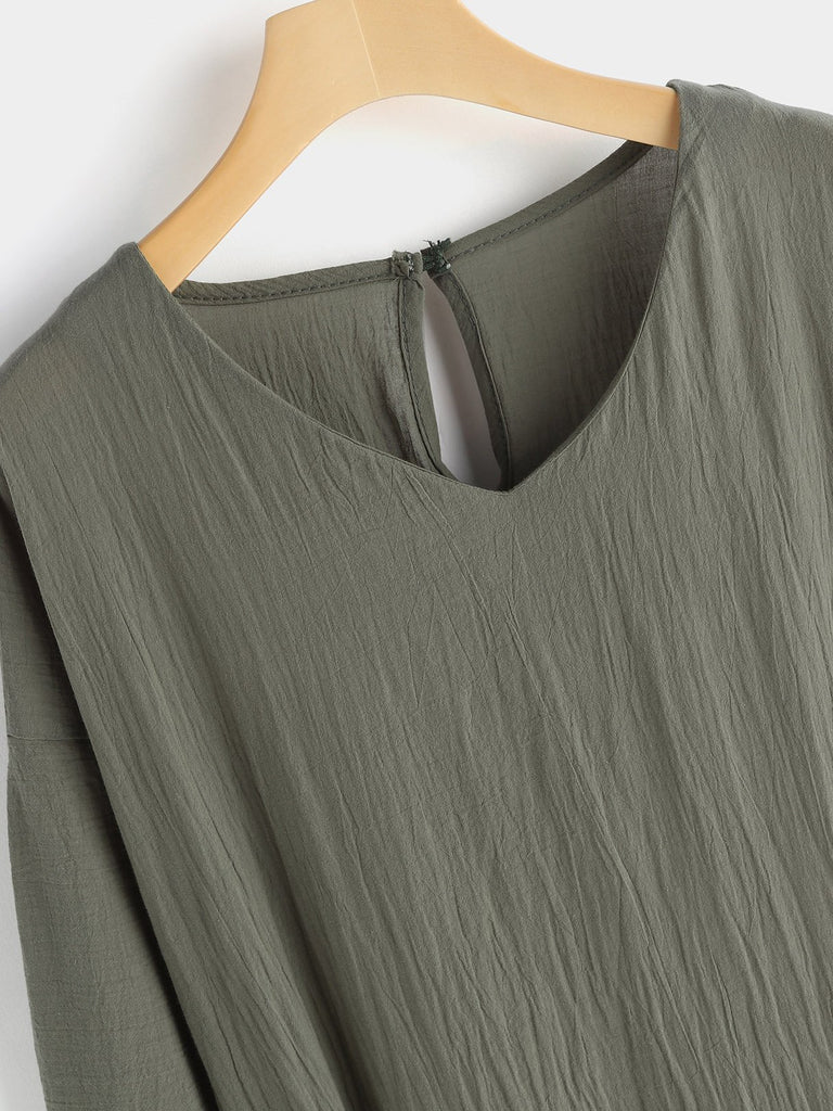 Ladies Army Green V-Neck Dresses