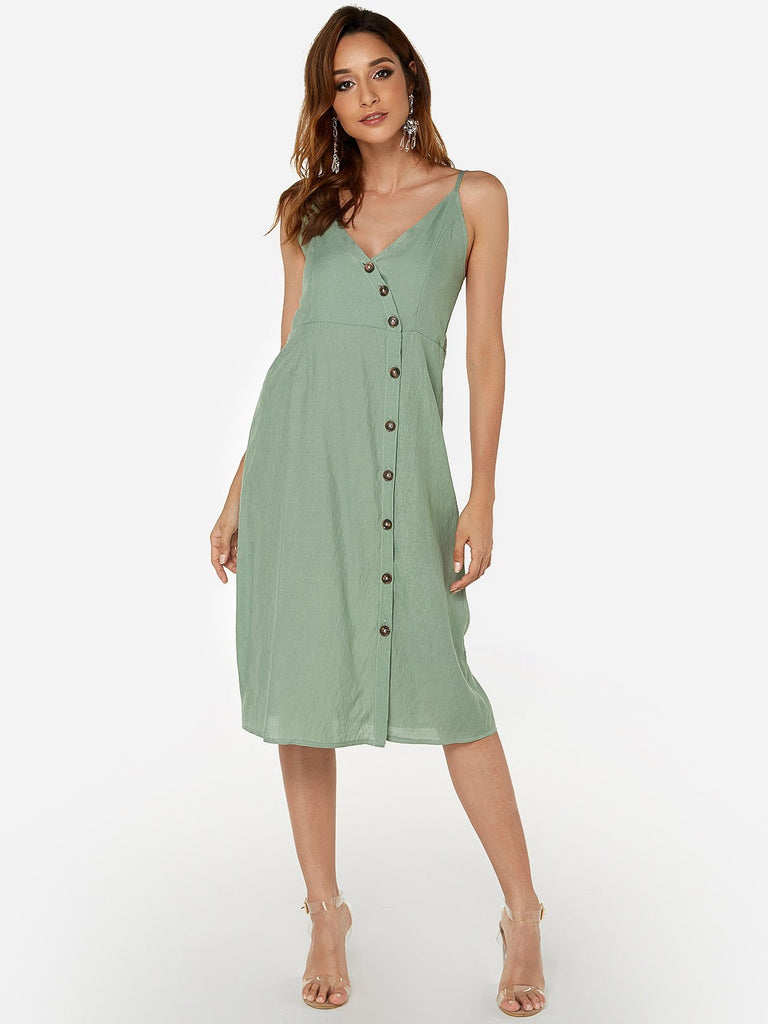 Ladies Green V-Neck Dresses