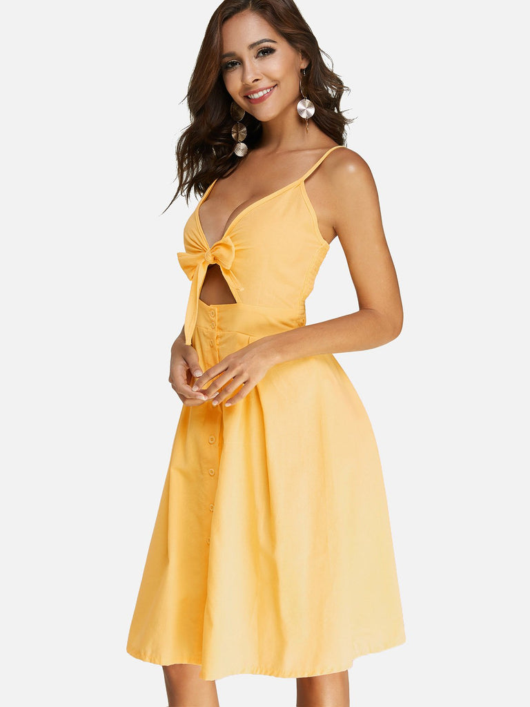 Ladies Yellow V-Neck Dresses