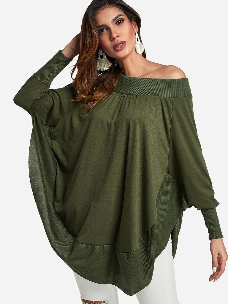 Army Green One Shoulder Long Sleeve Plain Slit Sexy Dresses