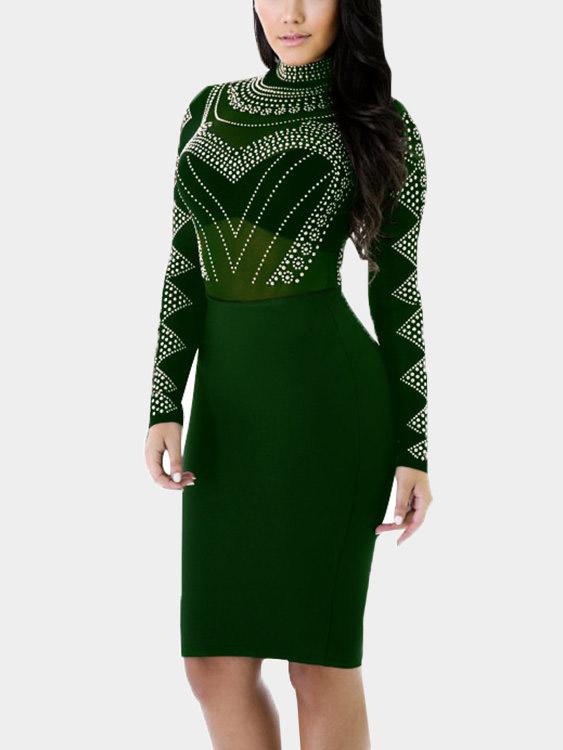 Long Sleeve Printed Zip Back Bodycon Sexy Dress