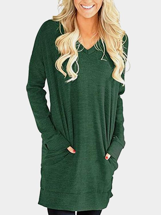 V-Neck Long Sleeve Slit Hem Top