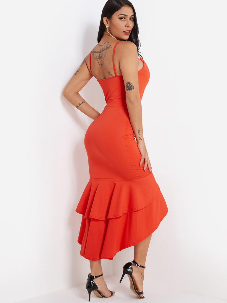 Womens Orange V-Neck Dresses