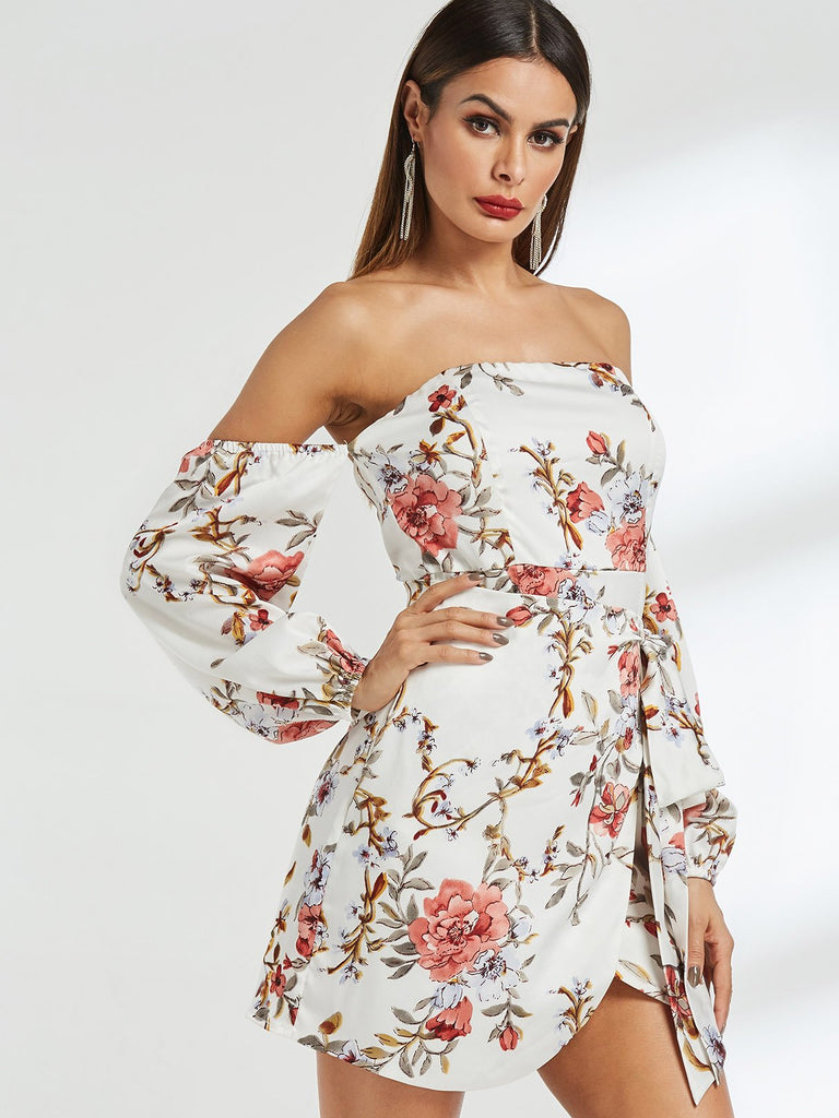 Ladies White Floral Dresses