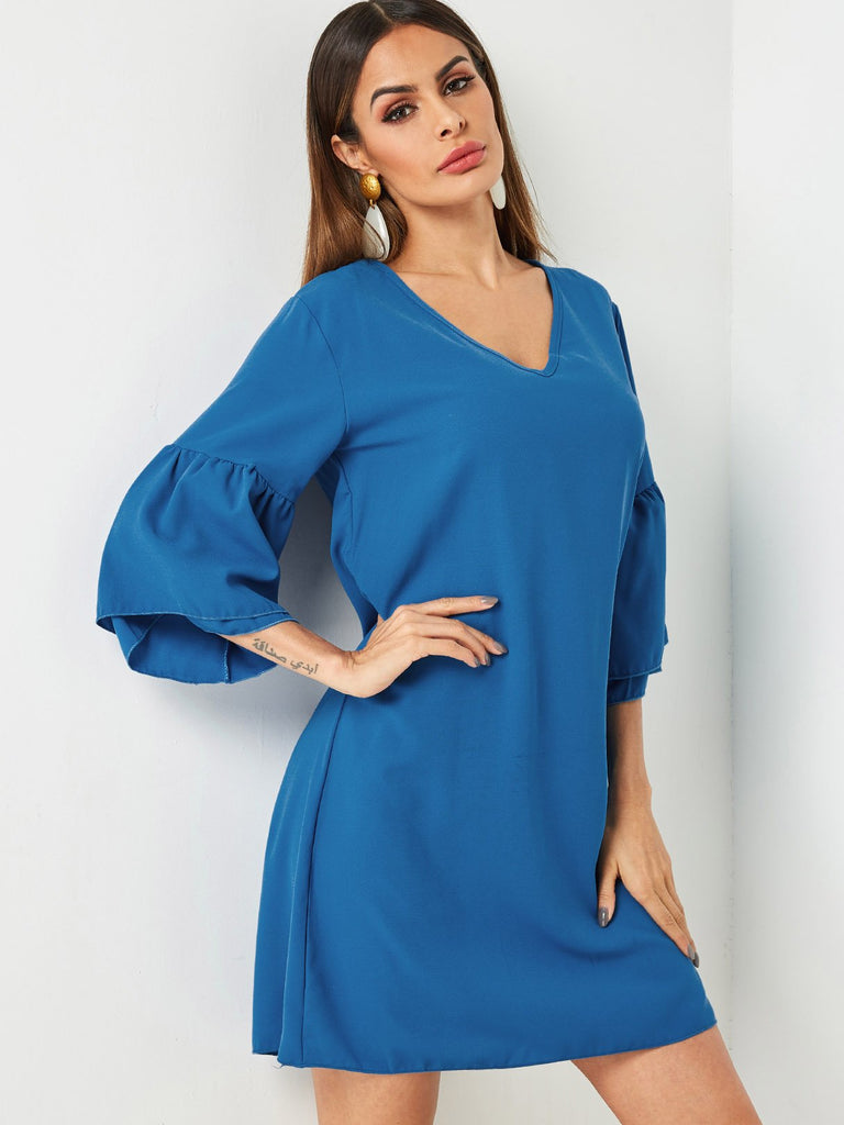 Ladies Blue V-Neck Dresses