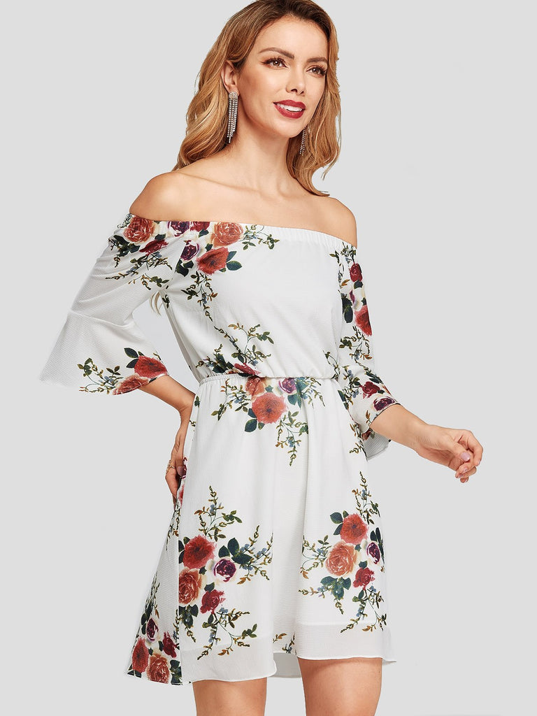 Ladies White Floral Dresses