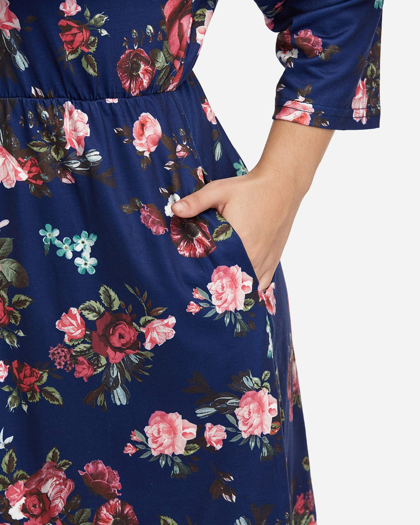 Womens Floral Print Plus Size Midi Dresses