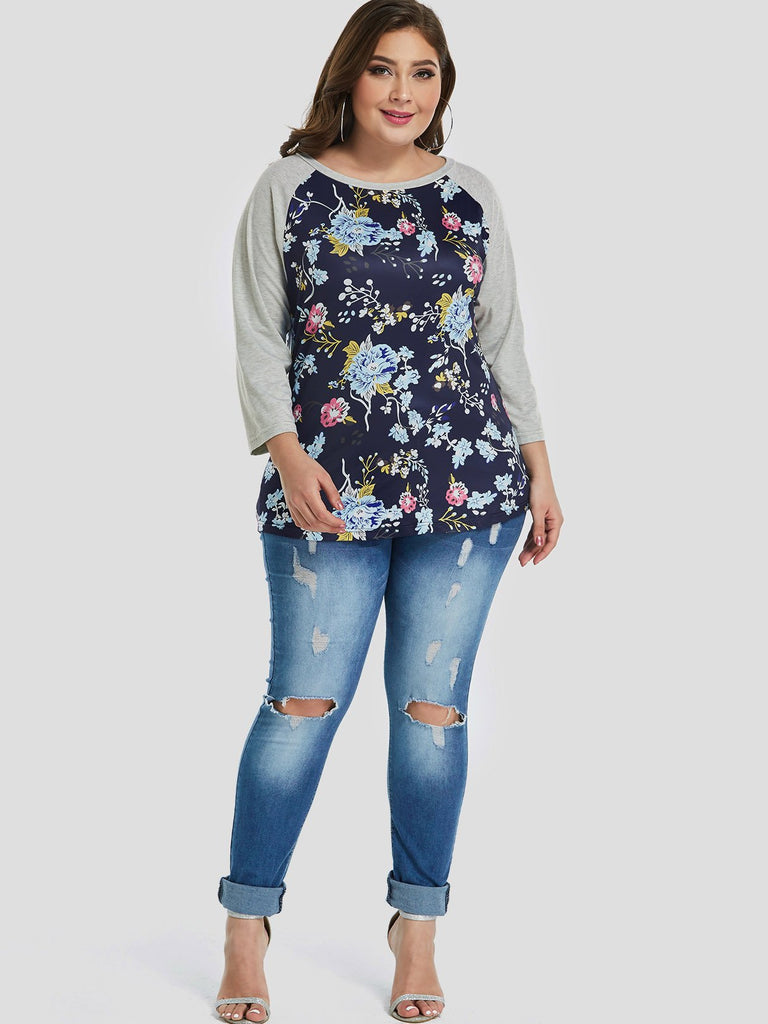 Womens 3/4 Sleeve Plus Size Tops