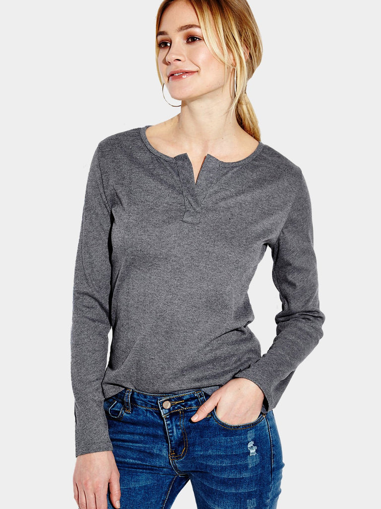 V-Neck Long Sleeve Dark Grey T-Shirt