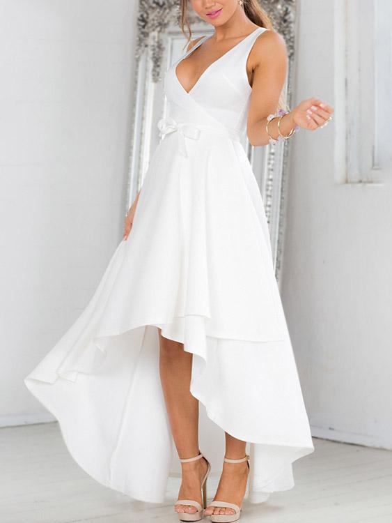 Ladies White V-Neck Dresses