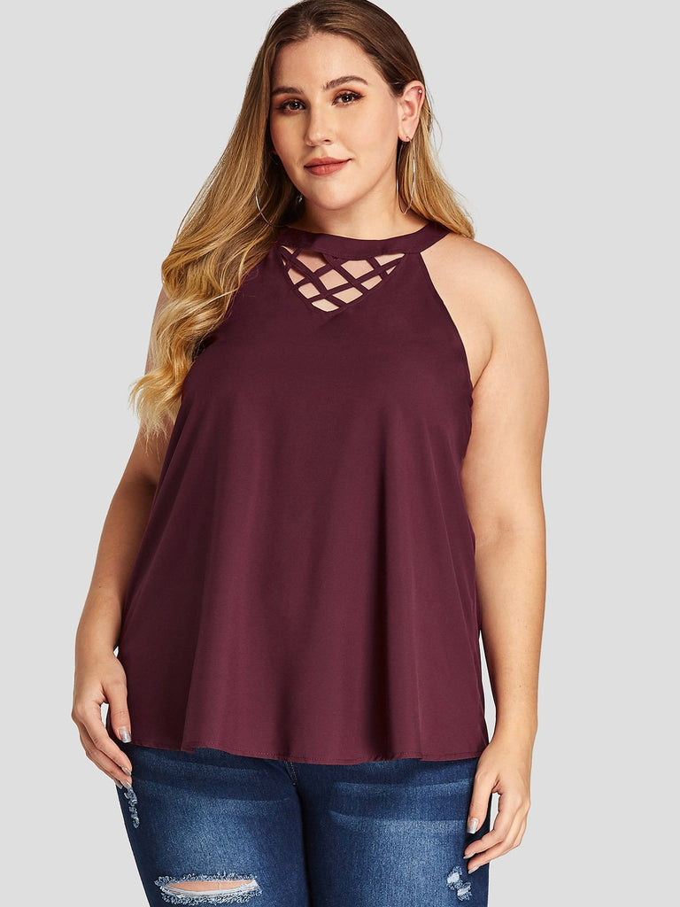 Round Neck Hollow Plus Size Tops