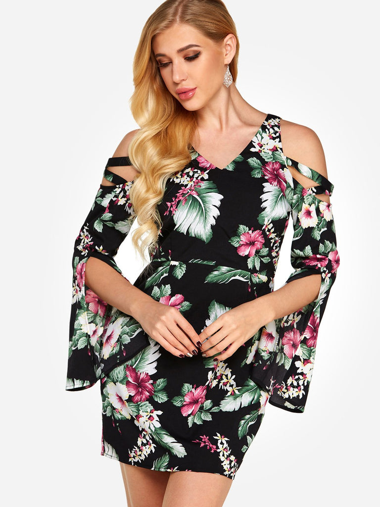 Ladies Black Floral Dresses