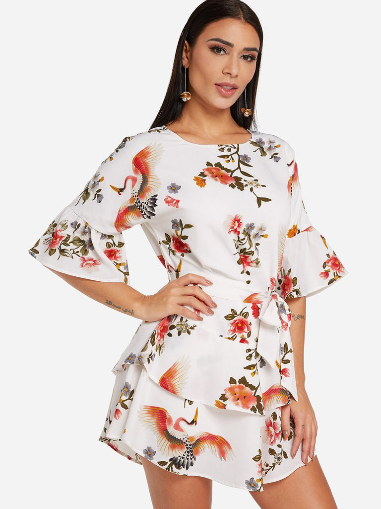 Ladies White Floral Dresses