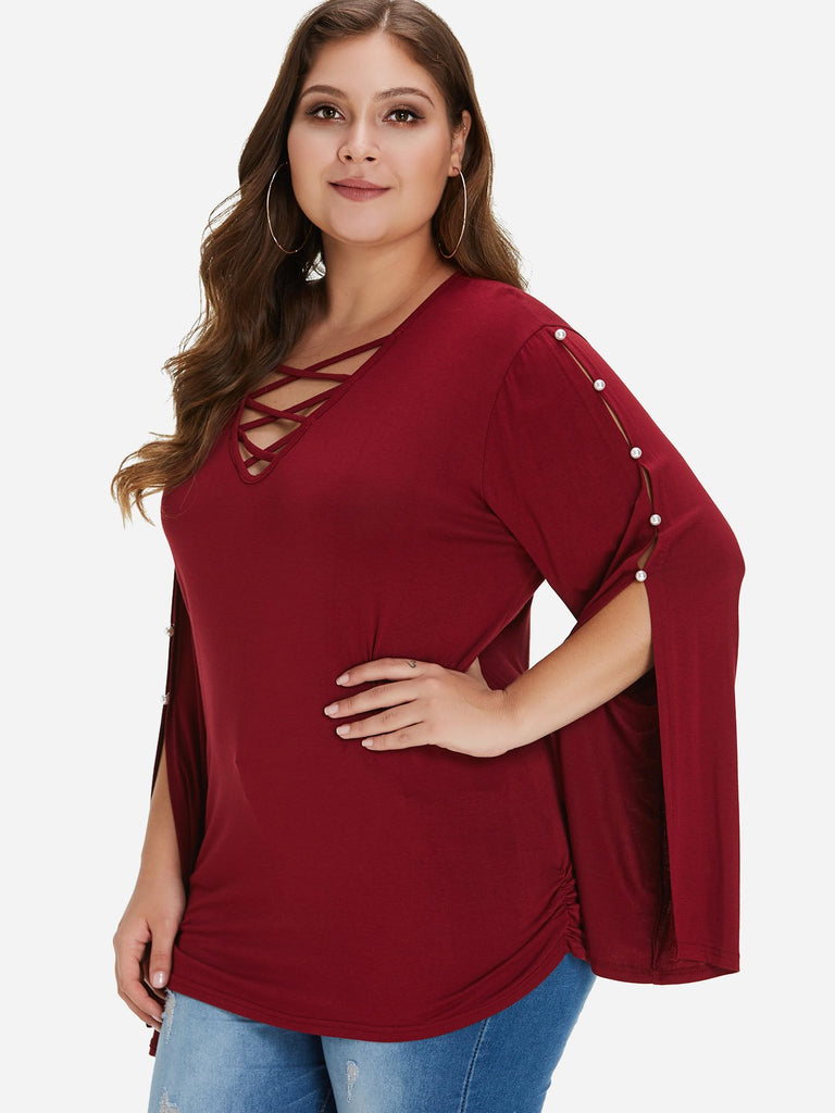 Ladies Burgundy Plus Size Tops