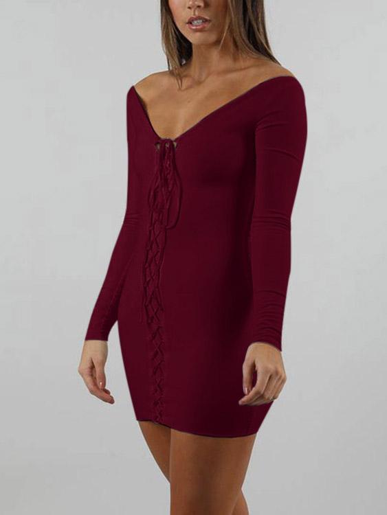 Ladies Burgundy V-Neck Dresses