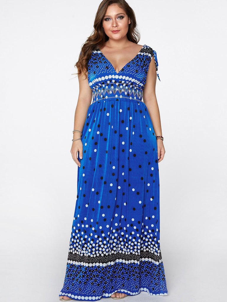 Ladies Deep V Neck Plus Size Maxi Dress