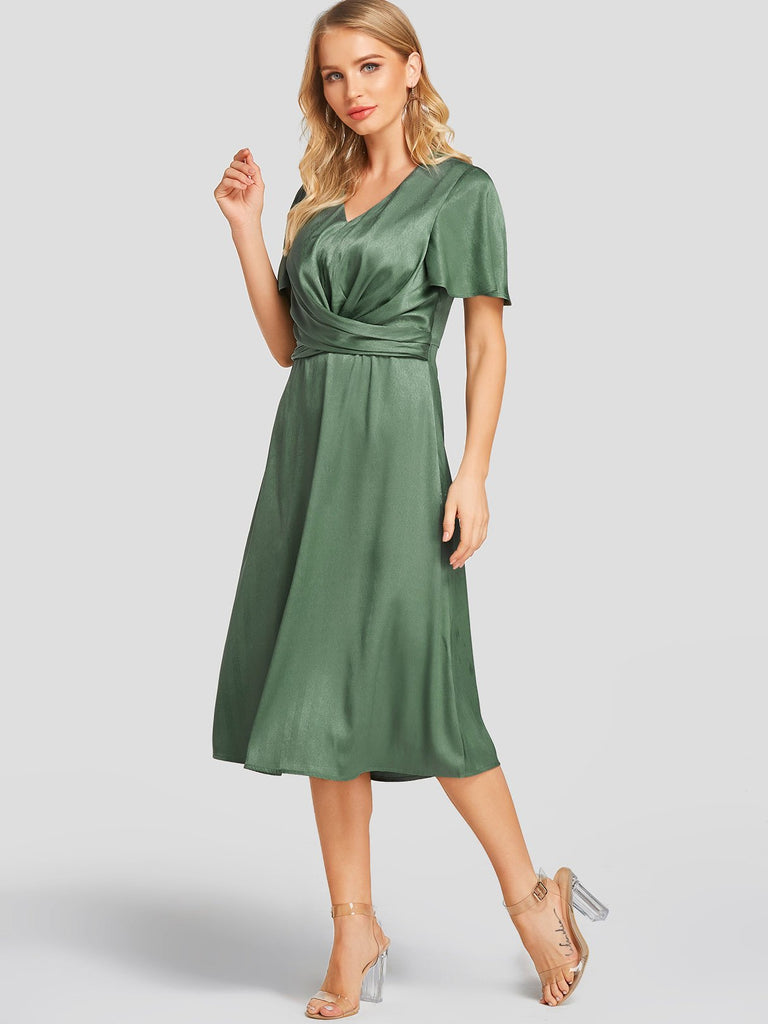 Ladies Green V-Neck Dresses